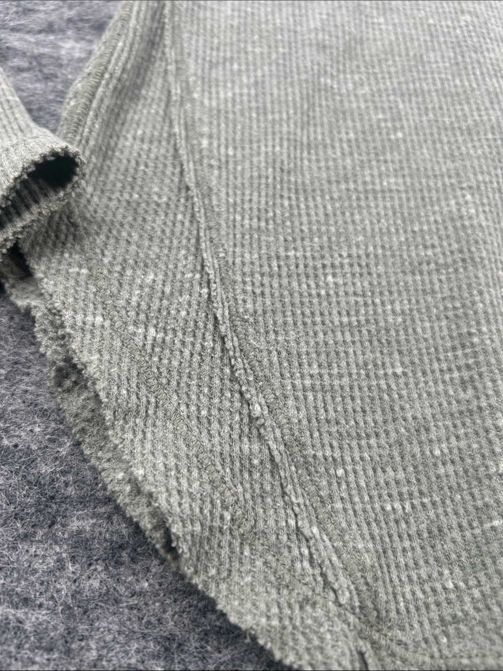 We The Free Free People Thermal Henley Top Olive Green Waffle Knit XS Boho - Picture 5 of 9